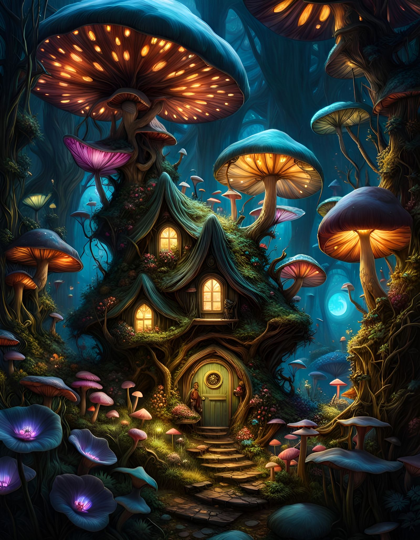 Enchanted Bioluminescent Flower Village: A Fantasycore Maste...