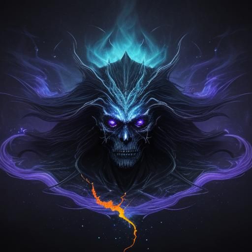 Fanged Ghost Emerges from Smoke: Surreal Holographic Illustr...