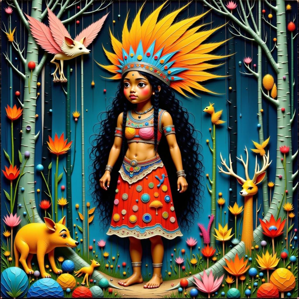 Nanabozho in Forest with Spirits, Woodlands Style