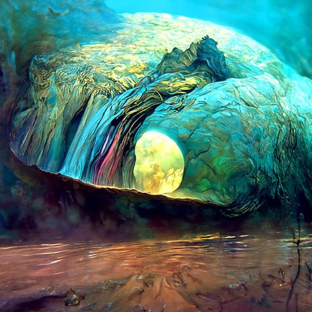Canyon River at Night: Hyperrealistic Iridescent Landscape