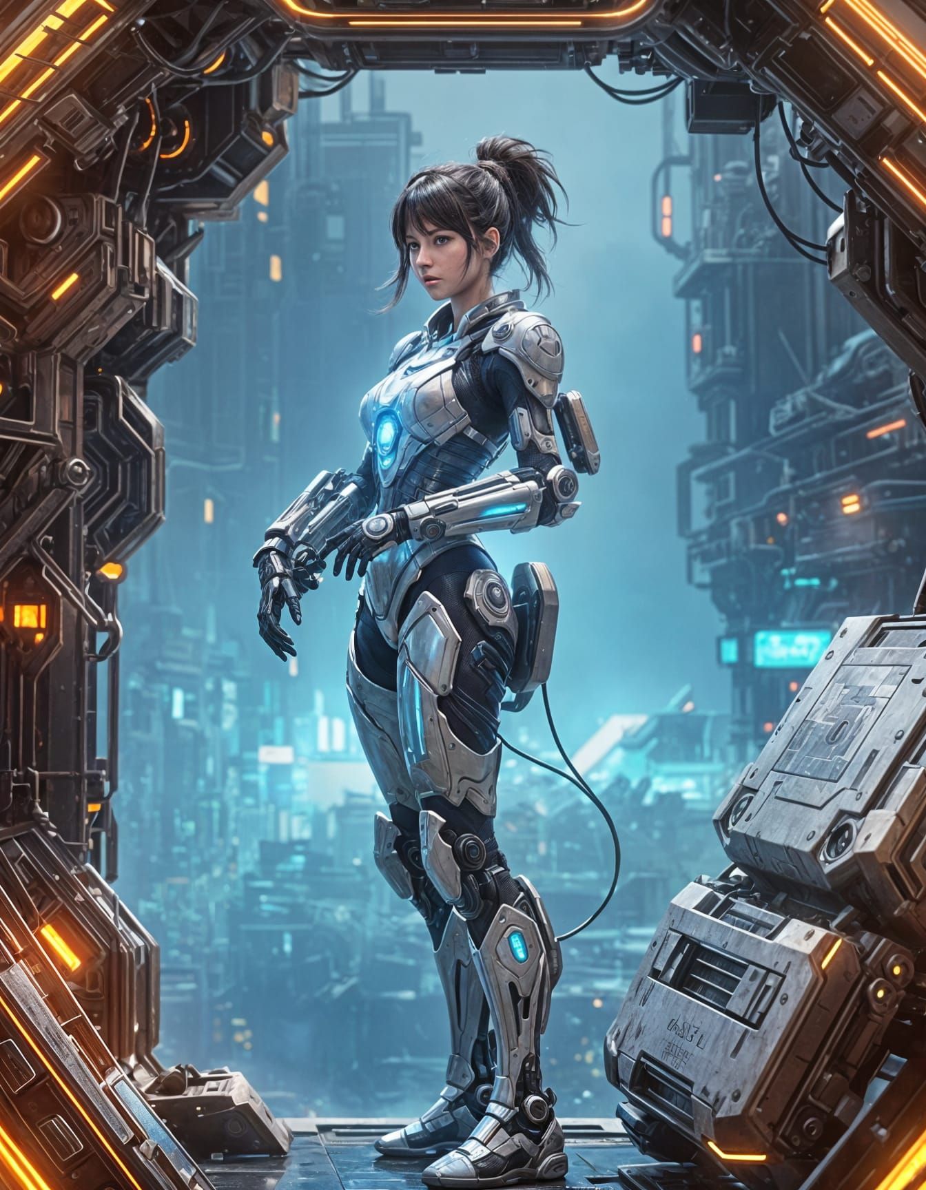 Playstation 5 Girl in Cyberpunk Anime Style