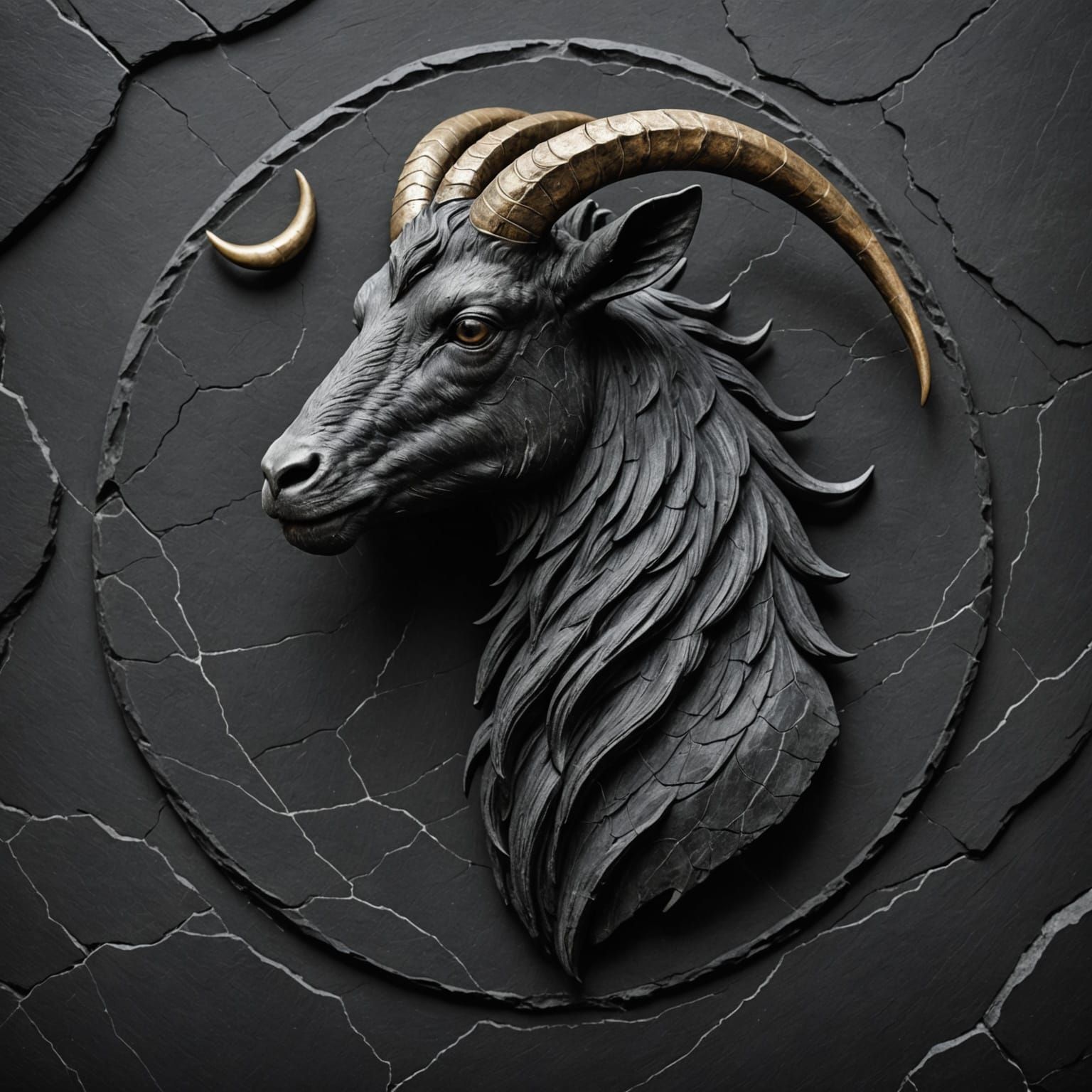 Sea Goat Zodiac Symbol in Charcoal and Stone