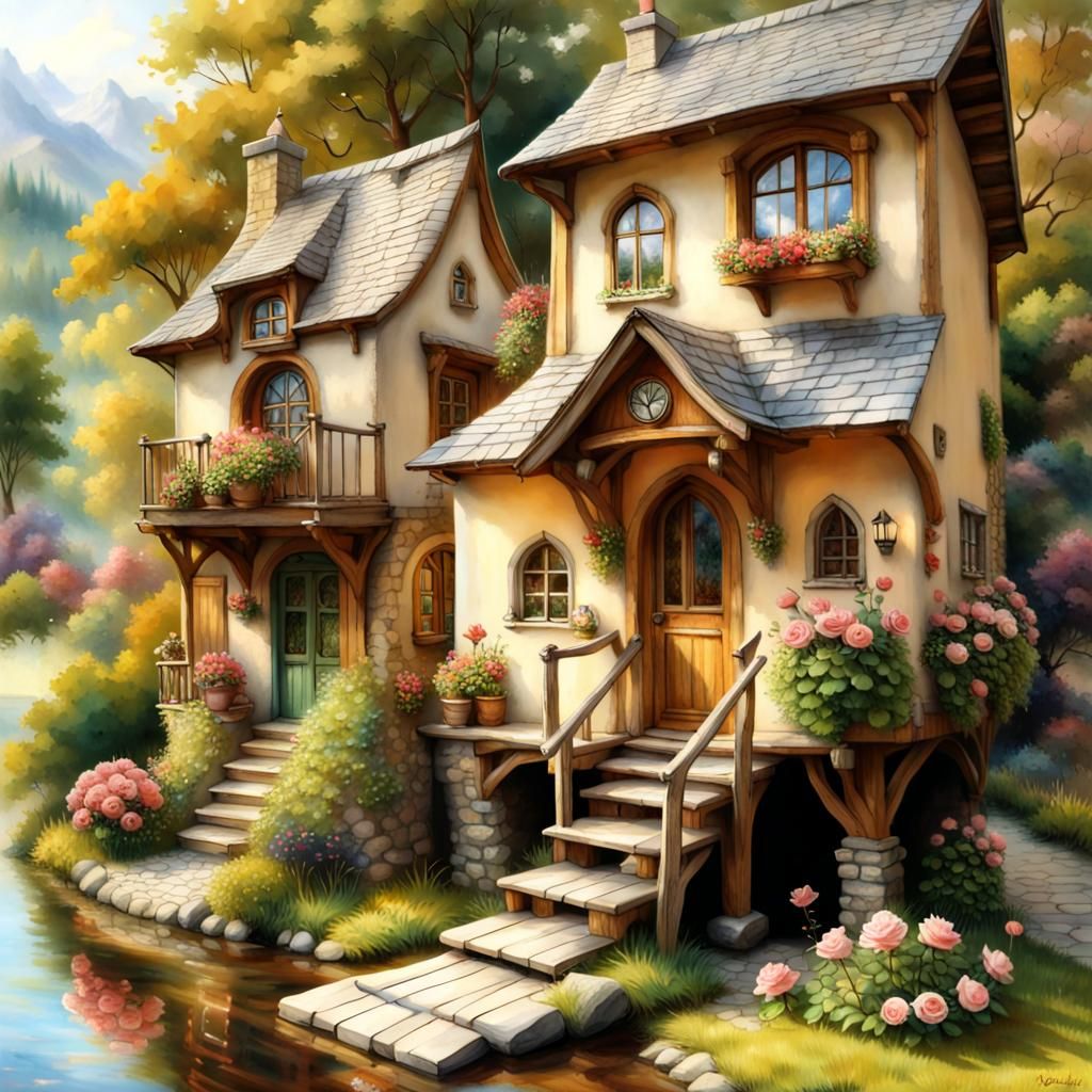 Art Nouveau Fairy Tale Miniature Alpine Village