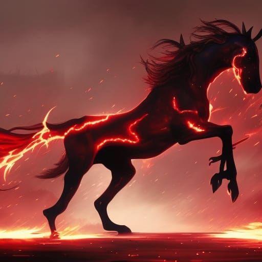 Undead Horse with Red Flames: Dark Fantasy Art