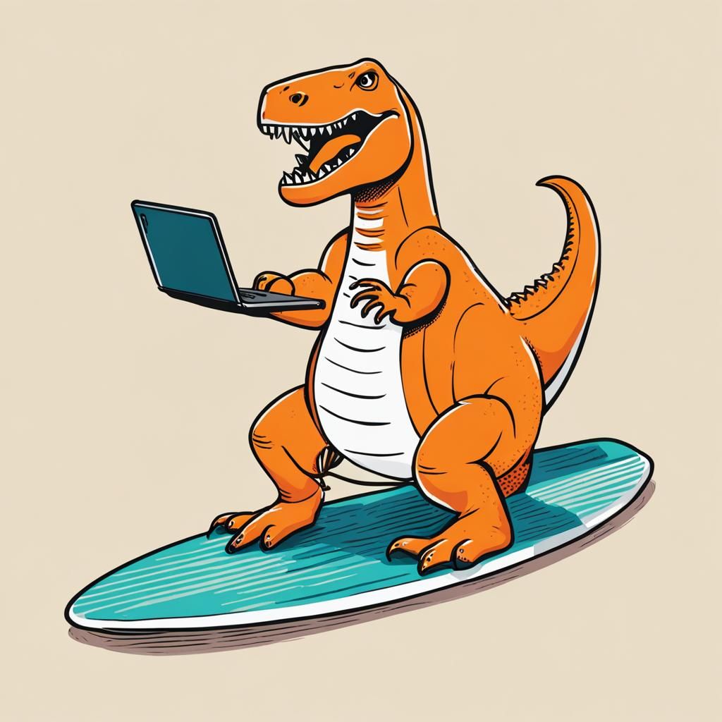 Orange T-Rex Surfing the Internet