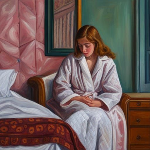 Teenage Girl in Dressing Gown: Oil Painting