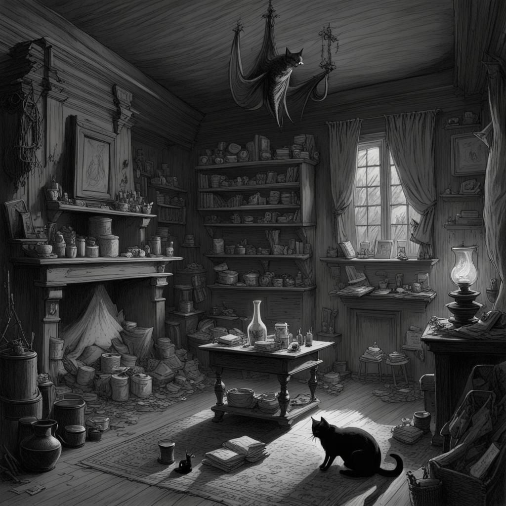 Witch's Living Room in Dark Gothic Horror Style