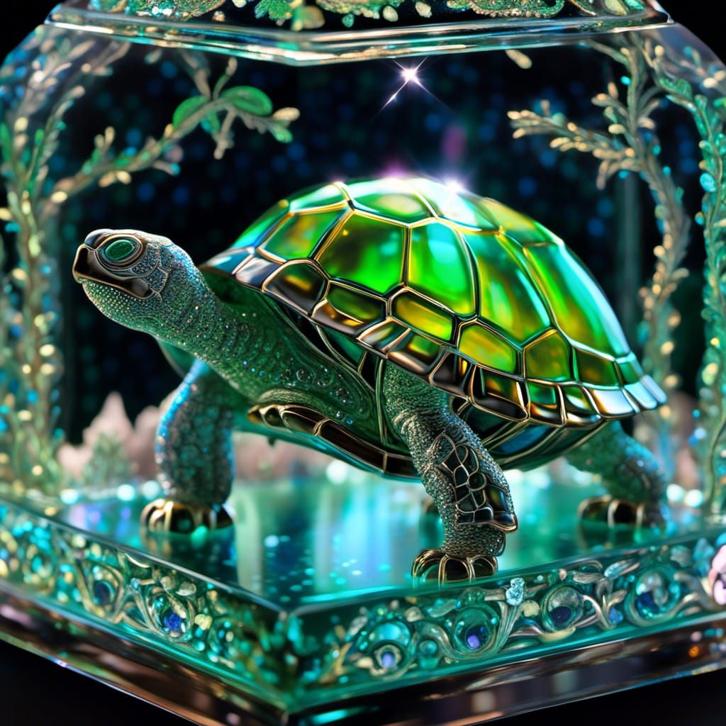 Bioluminescent Terrarium with Glass Tortoise Sculpture
