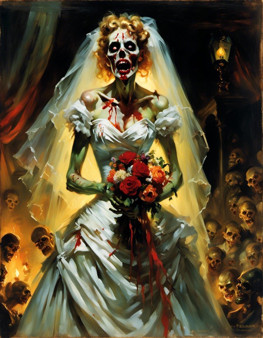 Comical Zombie Bride Trading Card in Chiaroscuro Style