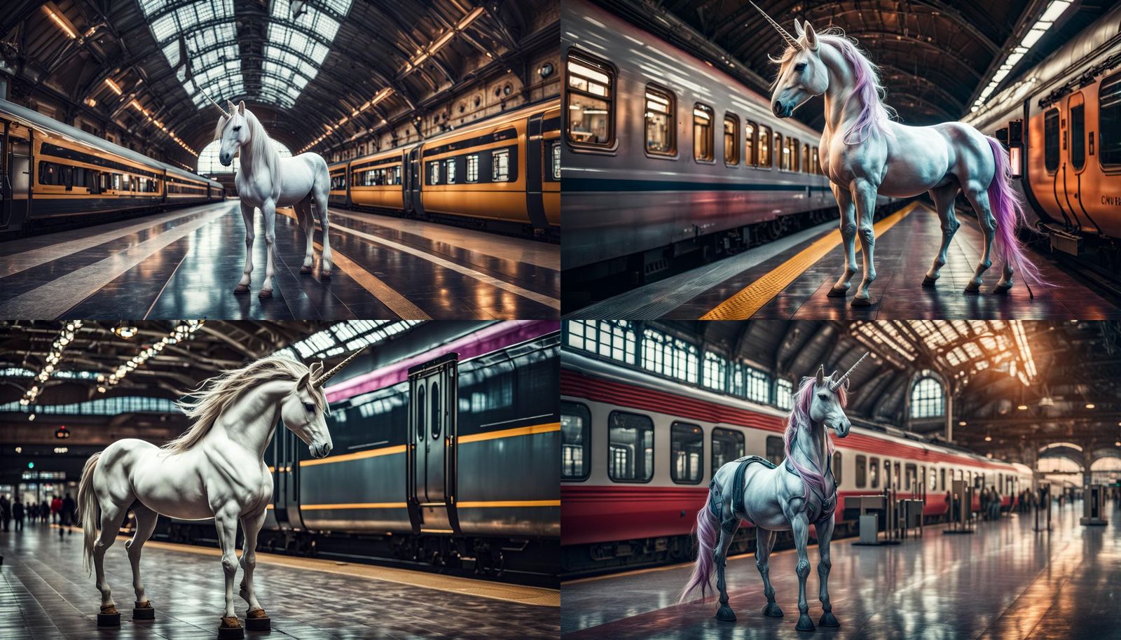 Unicorn in Cyberpunk Train Station