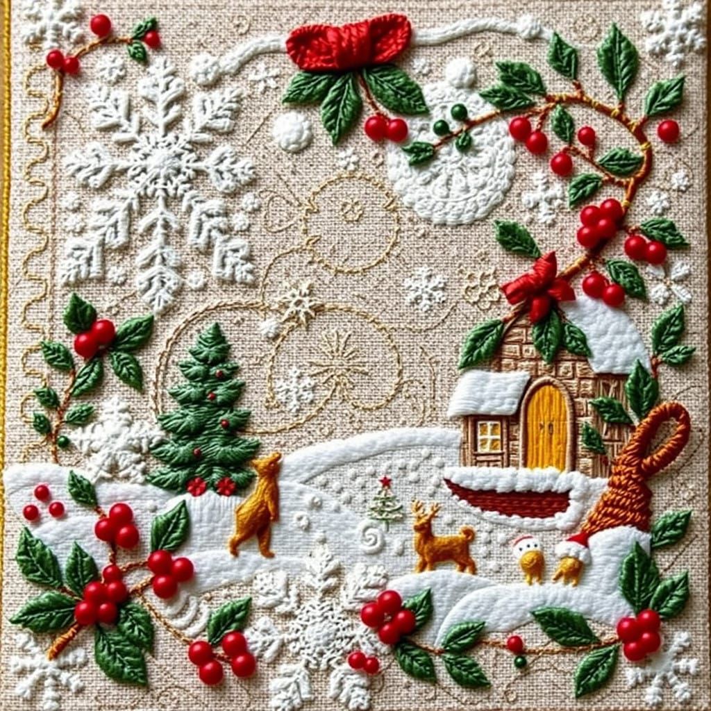 Luxurious Christmas Embroidery in Folk Art Style