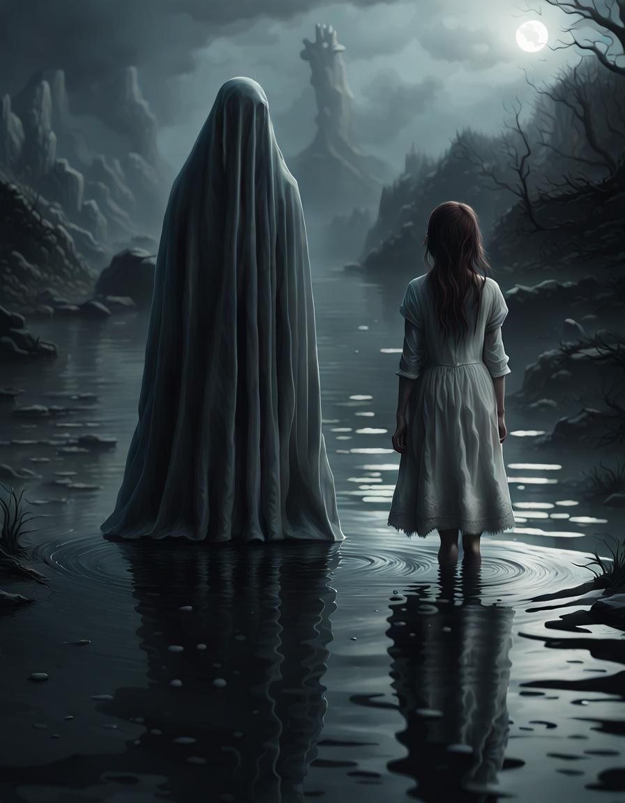 Dark Fantasy: Girl Led by Ghost to Water
