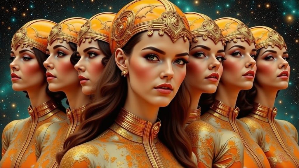 Pleiades Sisters Portrait in Art Nouveau Style