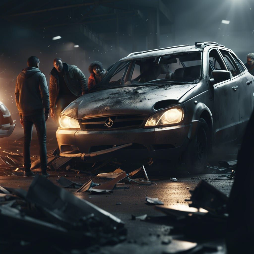 Shock After Car Wreck: Digital Illustration