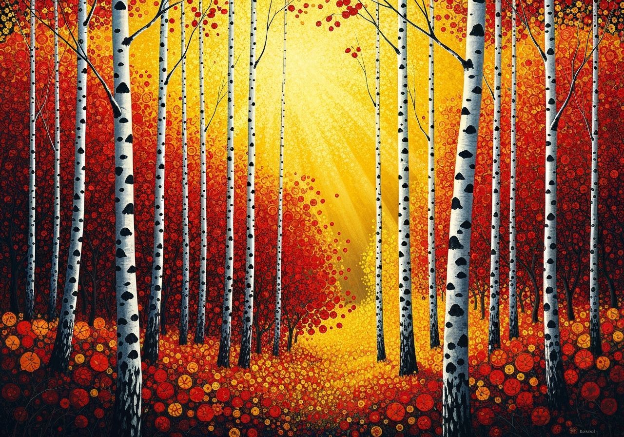 Autumn Birch Forest in Color Field Style