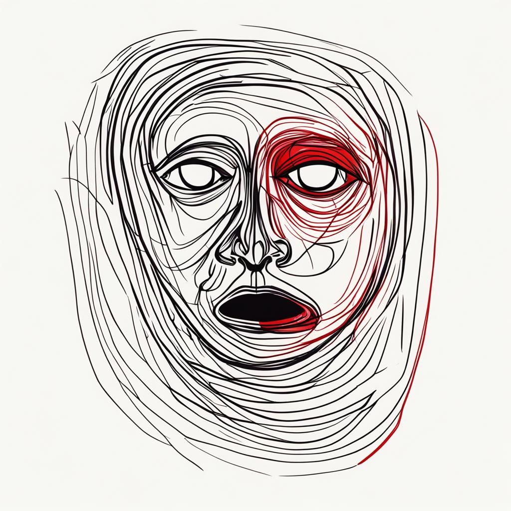 Terrified Face in Minimalist Line Art