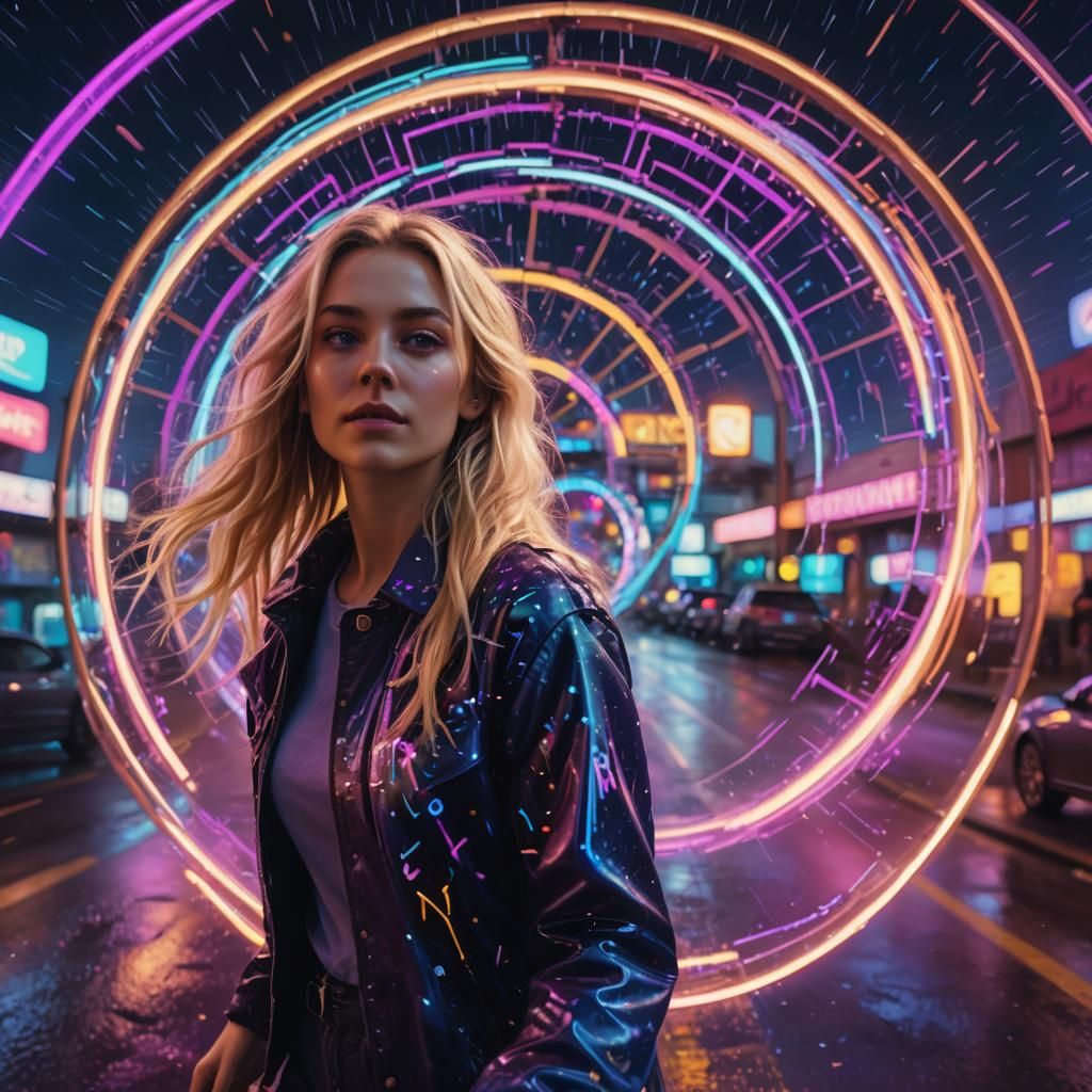 Surreal Blonde in Starry Night: Matte Painting