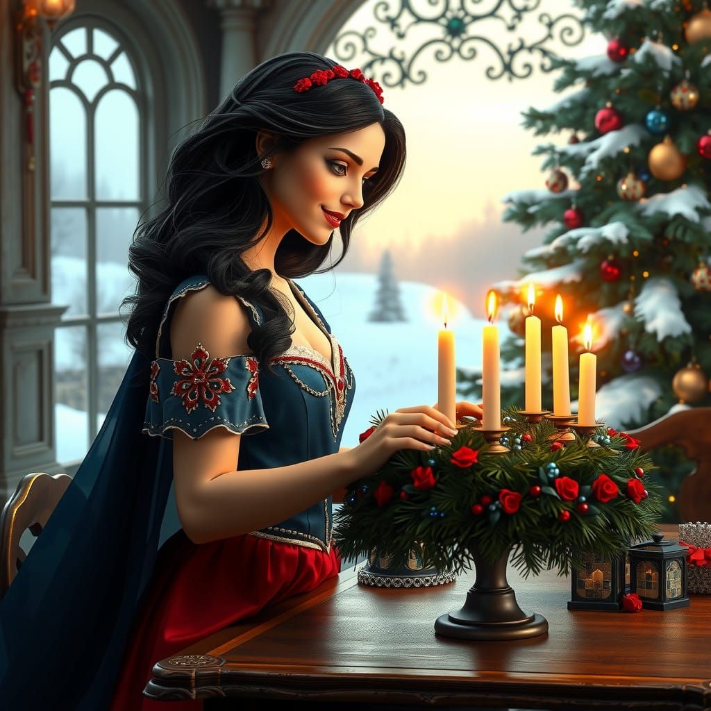 Fairytale Princess Illuminates Advent Wreath in Winter Wonde...