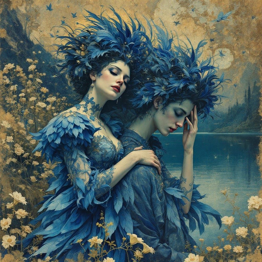 Ethereal Nurse Tenderly Guides the Blind in a Vibrant Parano...