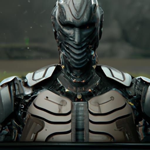 Cyberpunk Robot Villain with Digital Armor