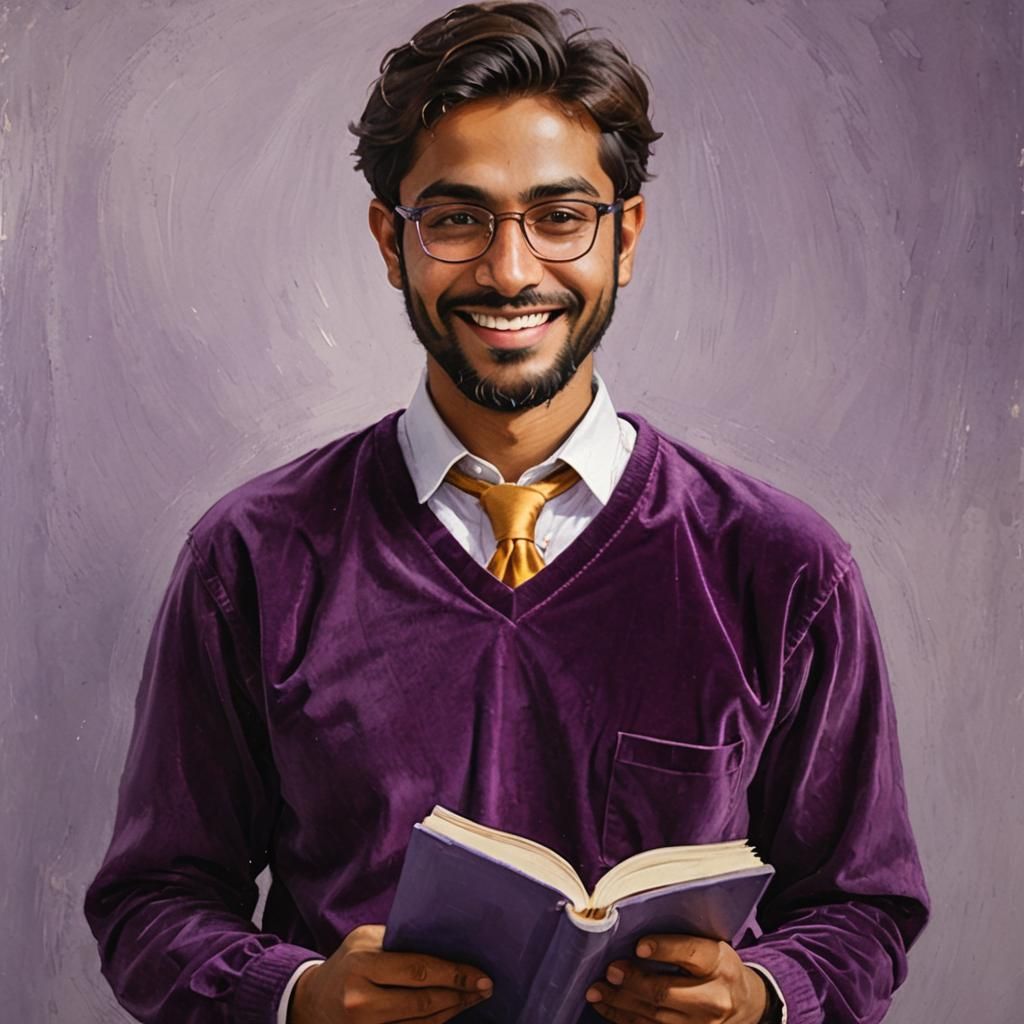 Serene Bearded Man Reading, Impressionist Oil Painting