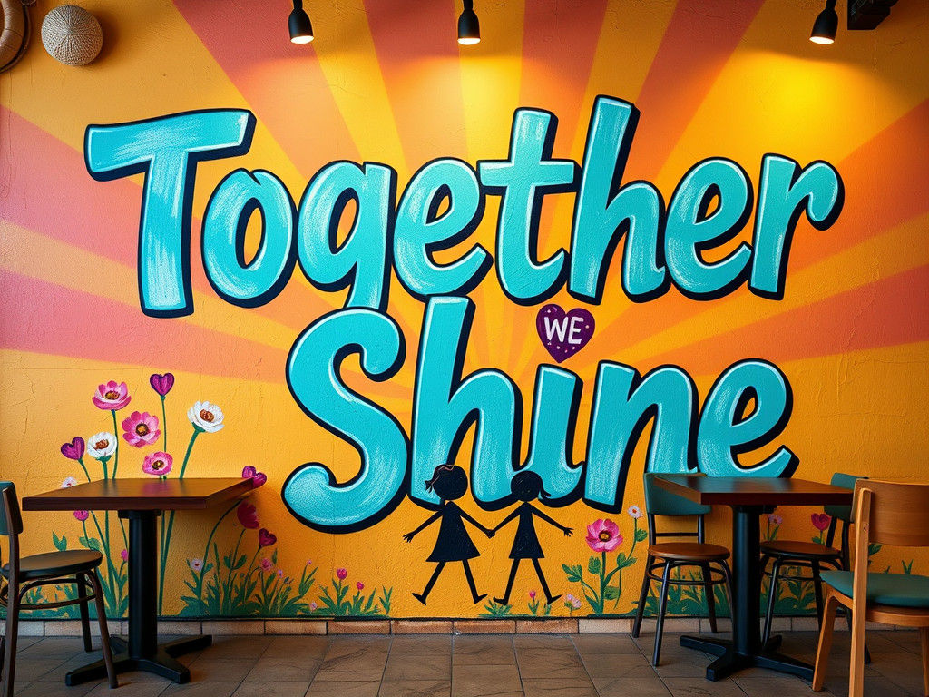 Vibrant Cafe Wall Mural with Empowering Message