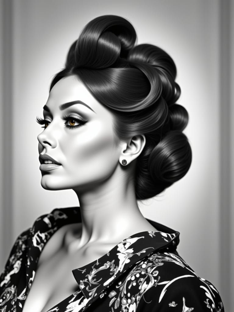 Black and White Portrait of a Curvy Woman in Detailed Blouse