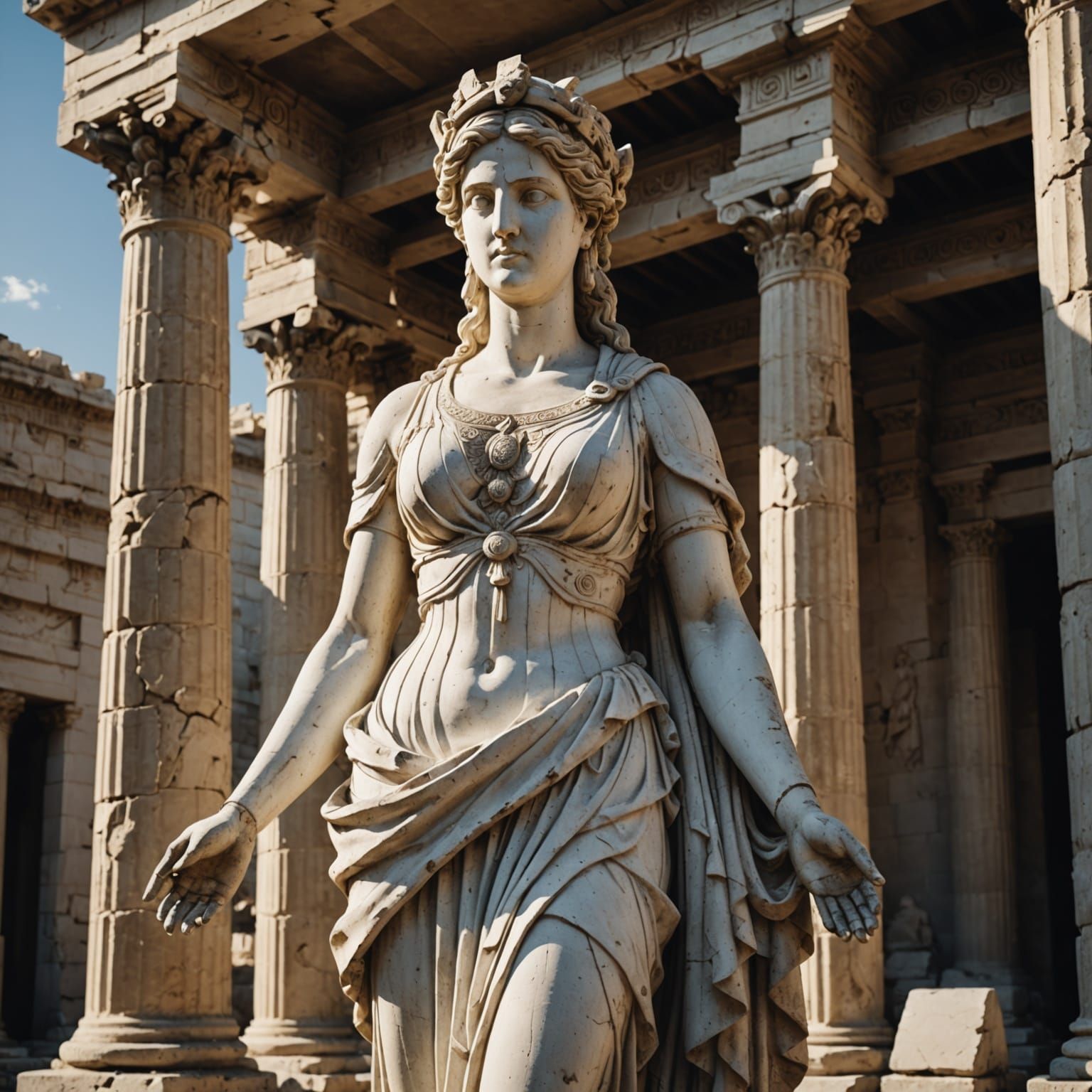 Greek Goddess Statue in Ancient Temple Ruins