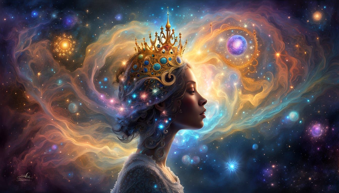 Cosmic Princess of Stardust Galaxy: Holographic Illustration