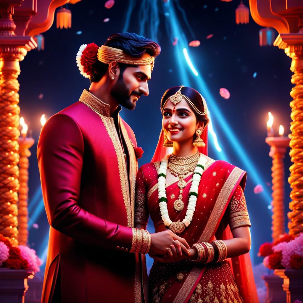 Beautiful Indian Wedding Scene at Night in 3D