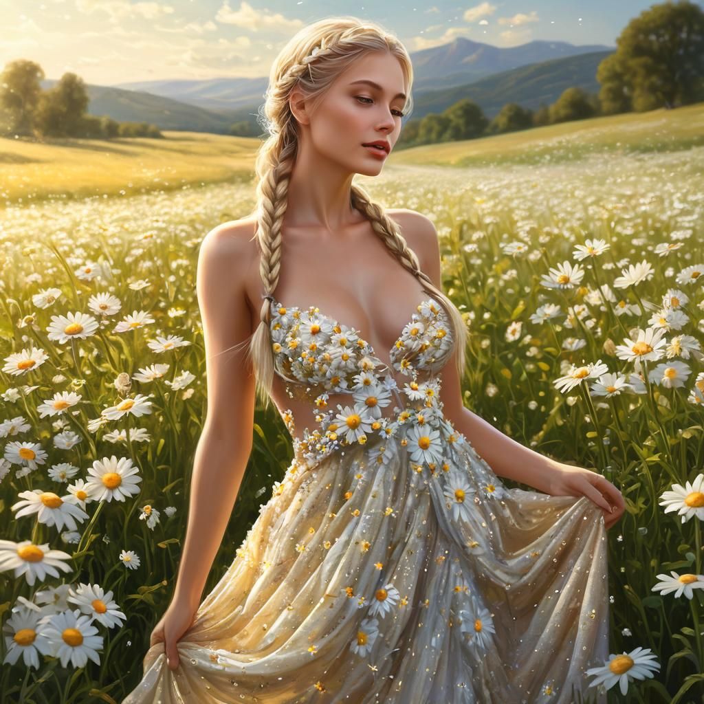 Daisy Dress: Breathtaking Photorealistic Digital Painting