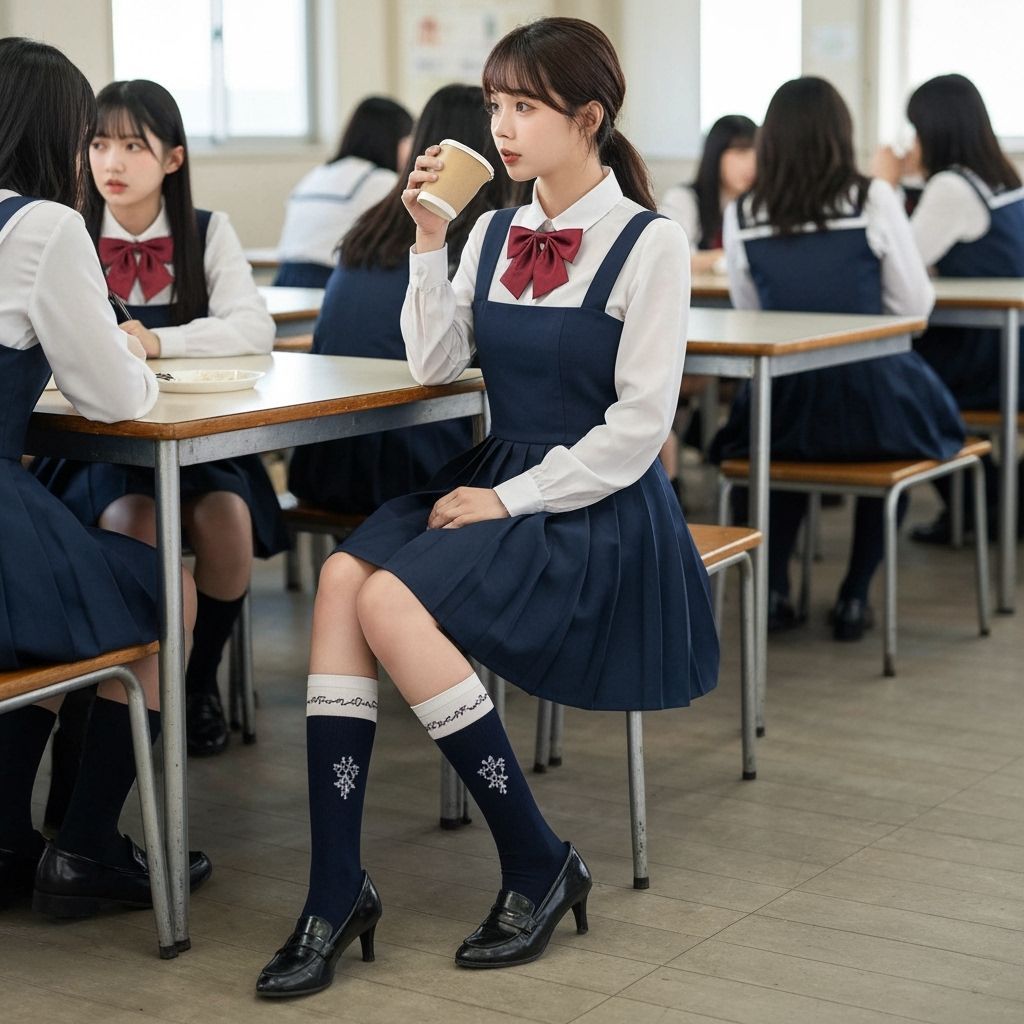 Student Enjoys Coffee in School Cafeteria, Cinematic Realism