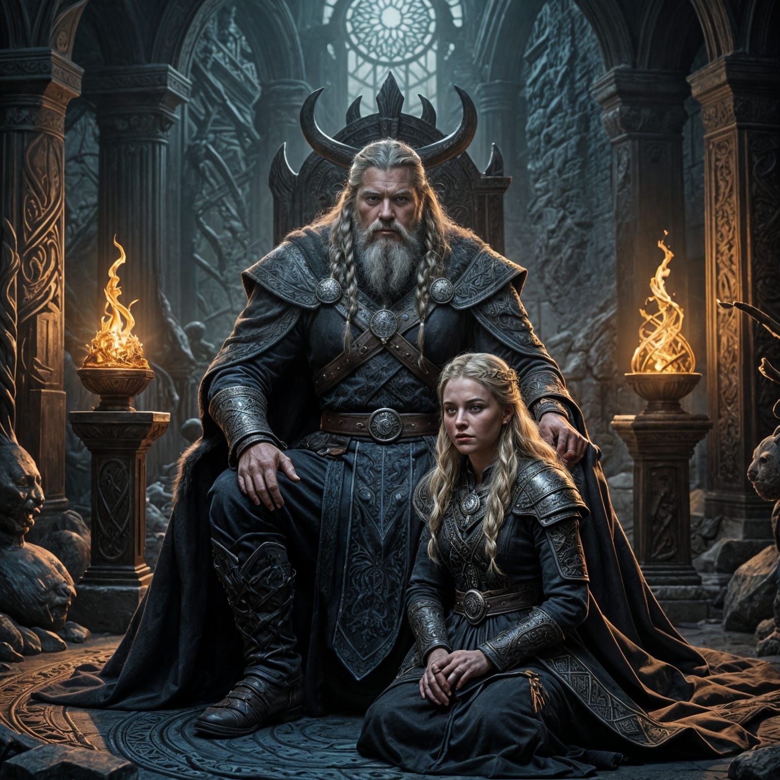 Viking Elder on Bone Throne in Grand Hall