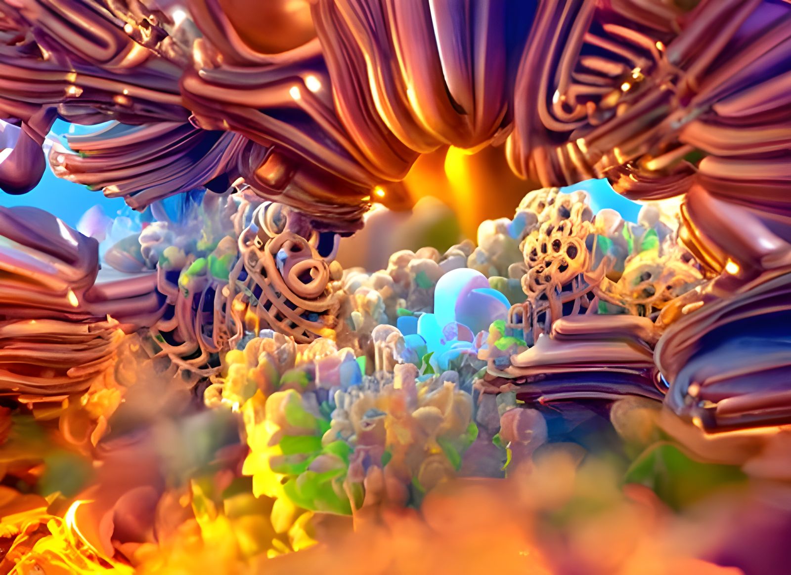 Golden Mandelbulb Fly-Through in Baroque Nouveau Style