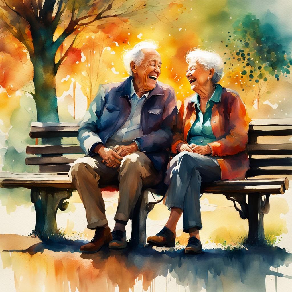 Laughing Couple in Vibrant Digital Watercolor