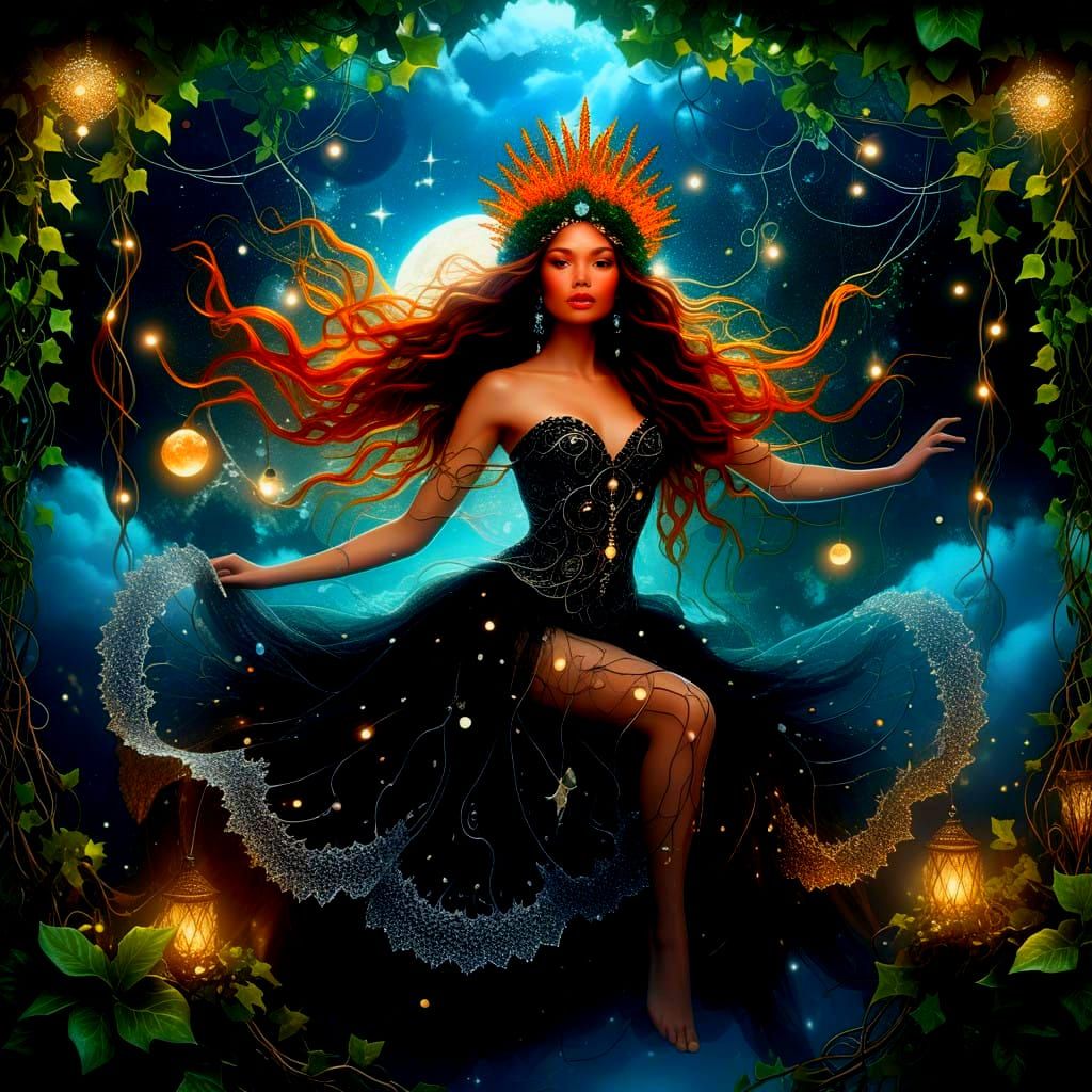 Majestic Enigmatic Being Amidst Swirling Stormy Galaxy