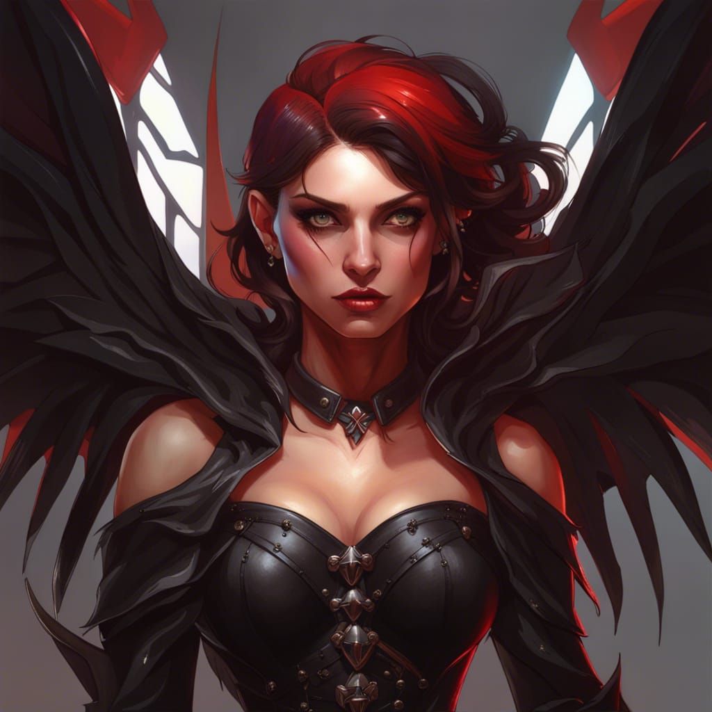 Detailed Portrait of a Red-Skinned Female Imp