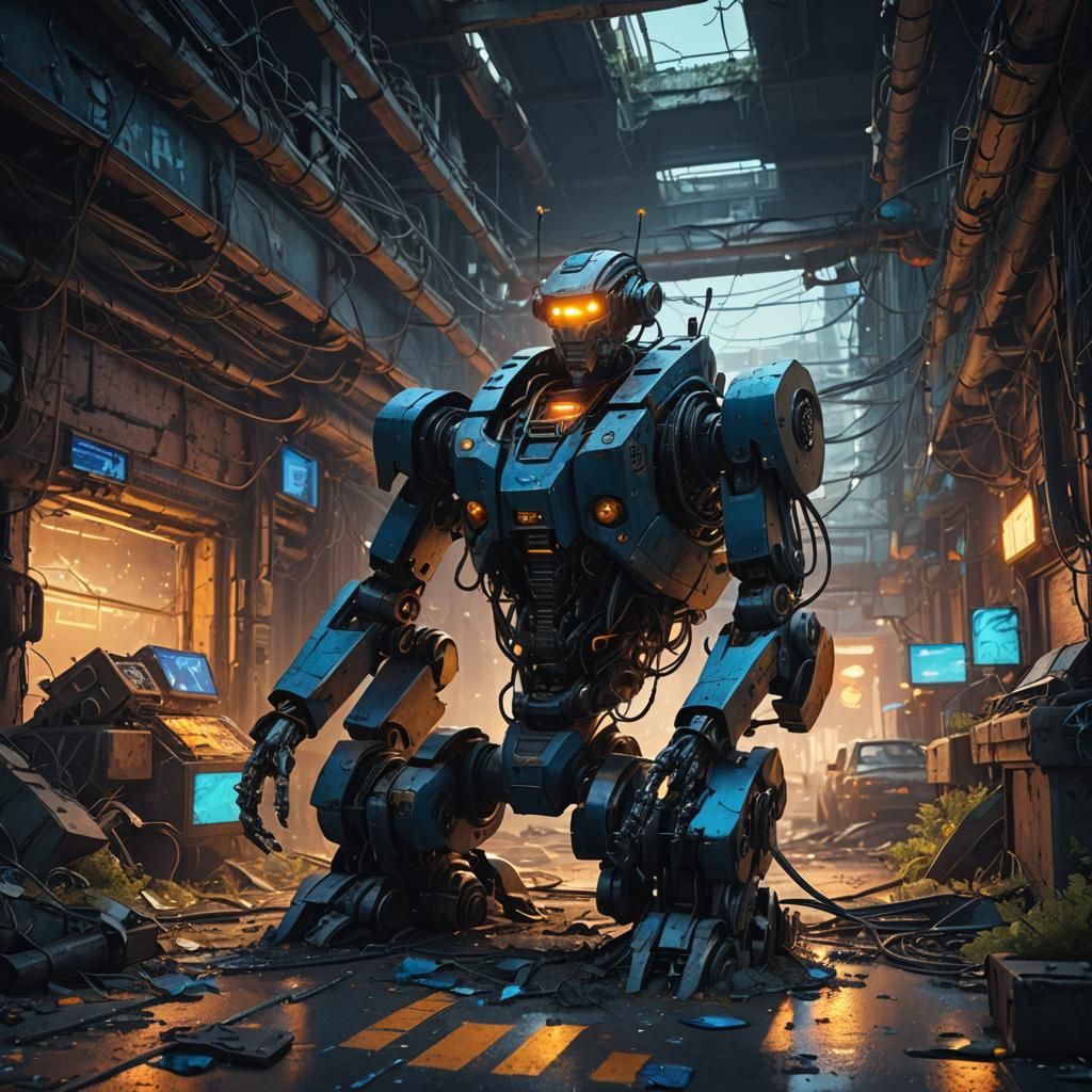 Post-Apocalyptic Robotic Failures in Ruined Cityscape