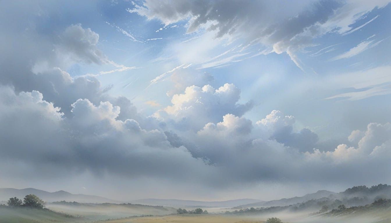 Misty Blue Gray Sky in Watercolor Painting