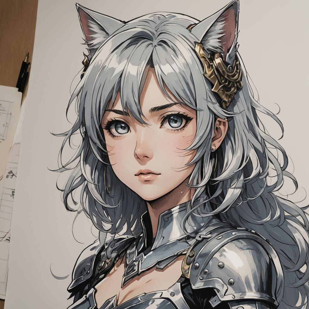 Anime Girl Holding Rabbit in Cel-Shaded Style