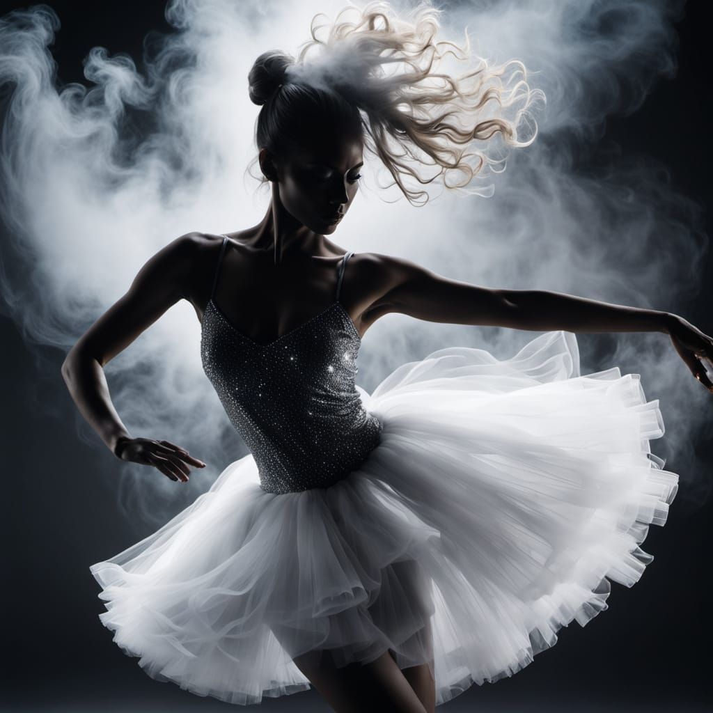 Female Dancer Silhouette with White Vapor Double Exposure