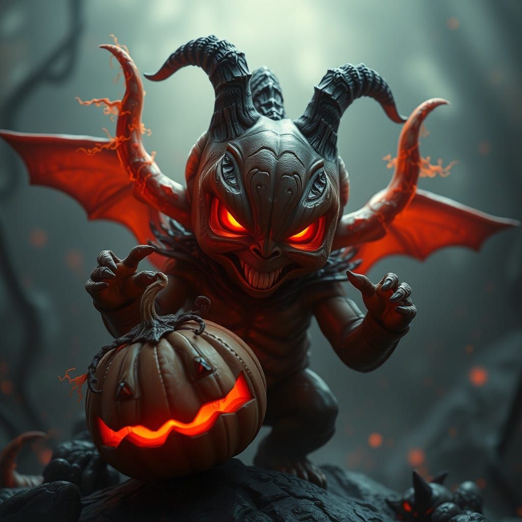 Fantastical Demon Baby in a Jack-o-lantern Splendor