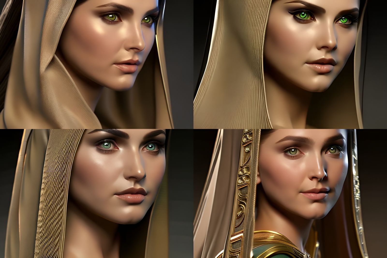 Maiden with Green Eyes: Hyperrealistic Art Nouveau Portrait
