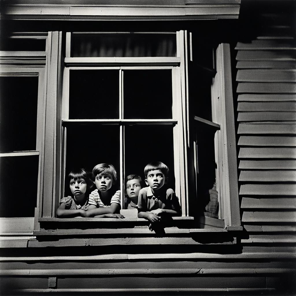 Children Watch Sister at Night: Photorealistic Image