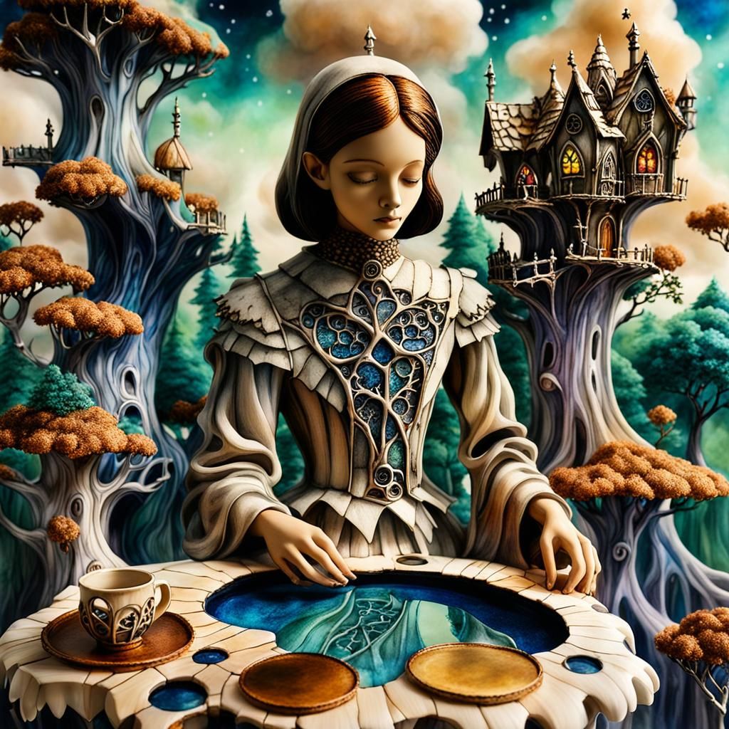 Gothic Fairy Treehouse in Alcohol Ink Style