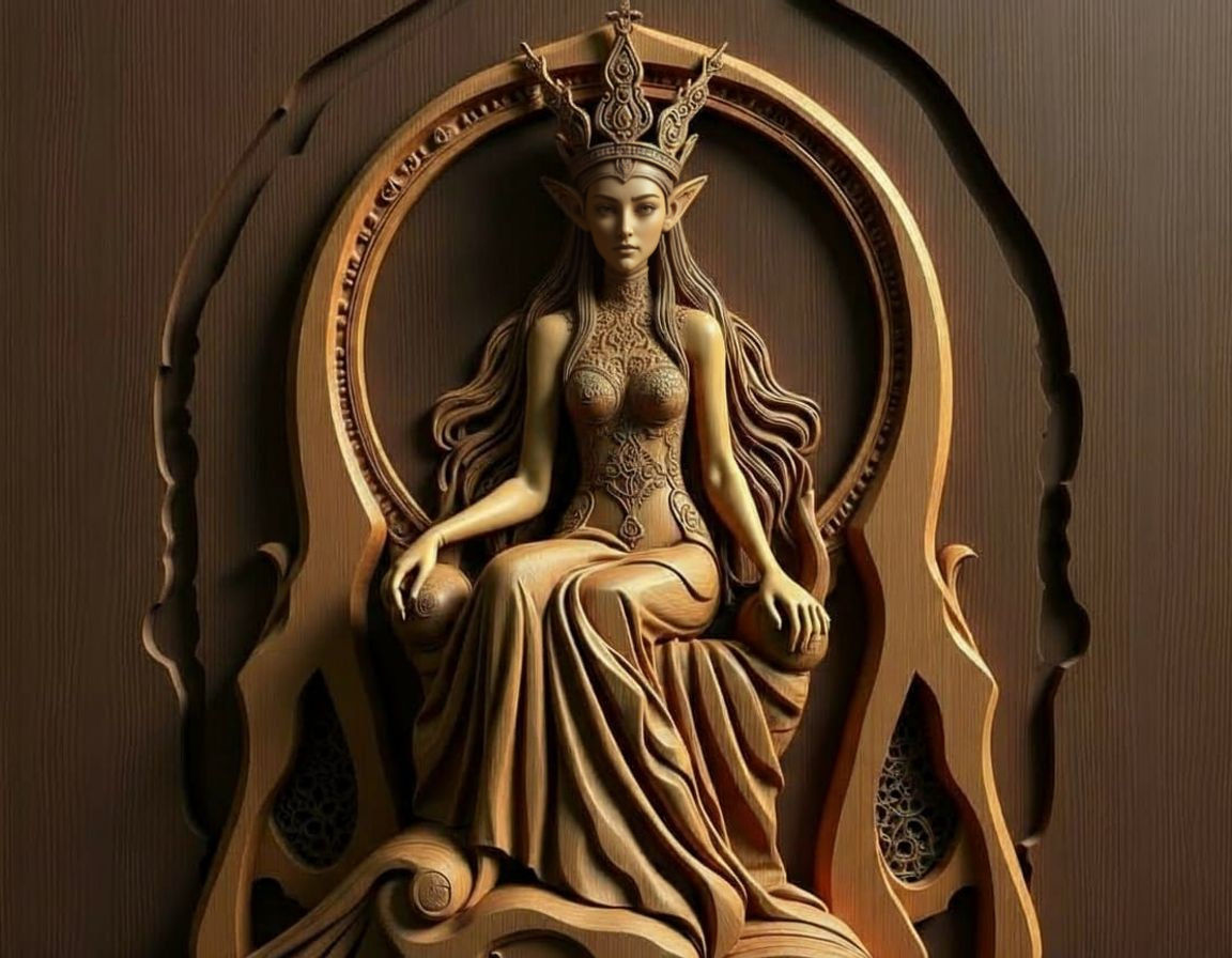 Elven Queen 3D Wooden Carving Sculpture