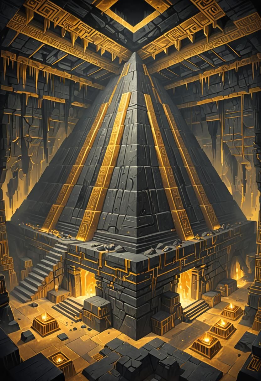 Golden Pyramid in Obsidian Cave, Art Deco Style