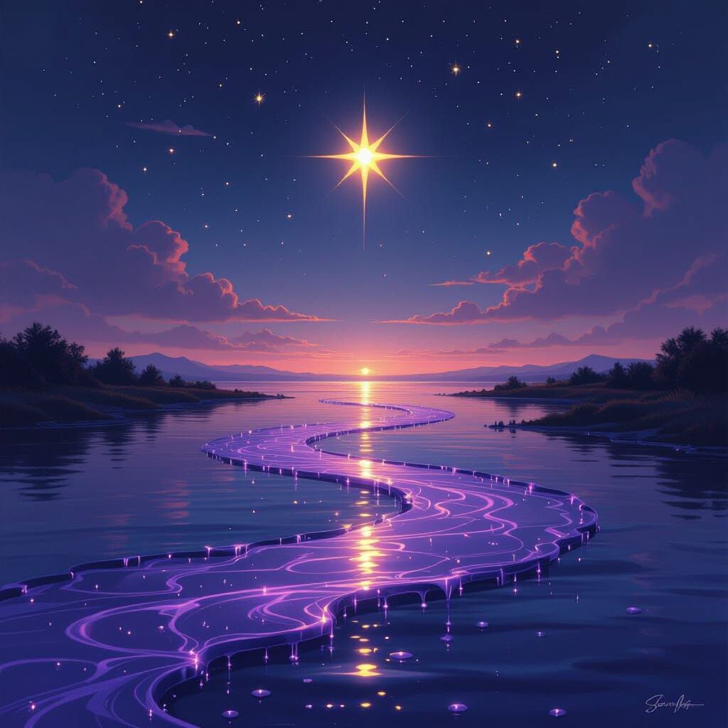 Vibrant Star Over Celestial River