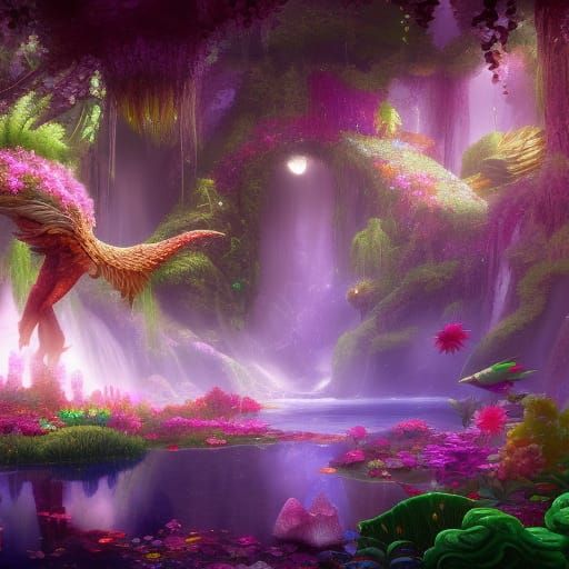 Magical Garden with Crystal Waters, Fantasy Concept Art