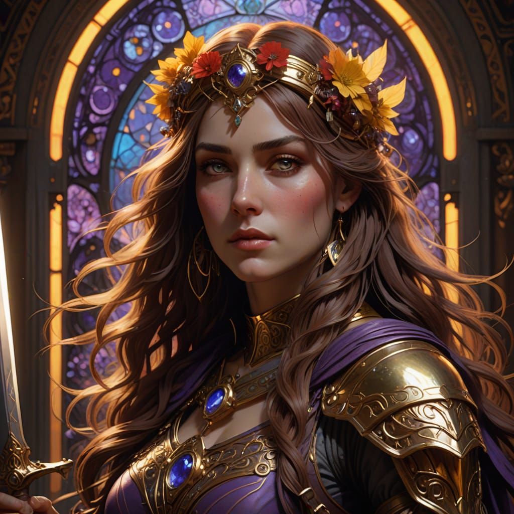 Ethereal Warrior in Dark Fantasy Sci Fi Oil Painting